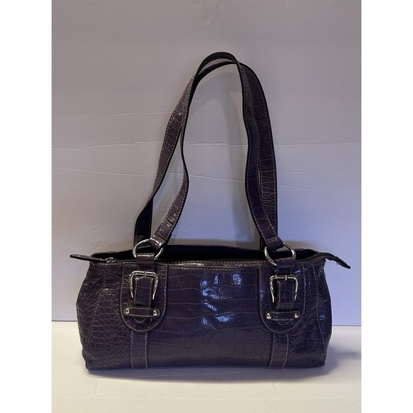 Croft & Barrow Purple Croc Embossed Faux Leather 3 Sectional Long Shoulder Bag - Picture 3 of 16